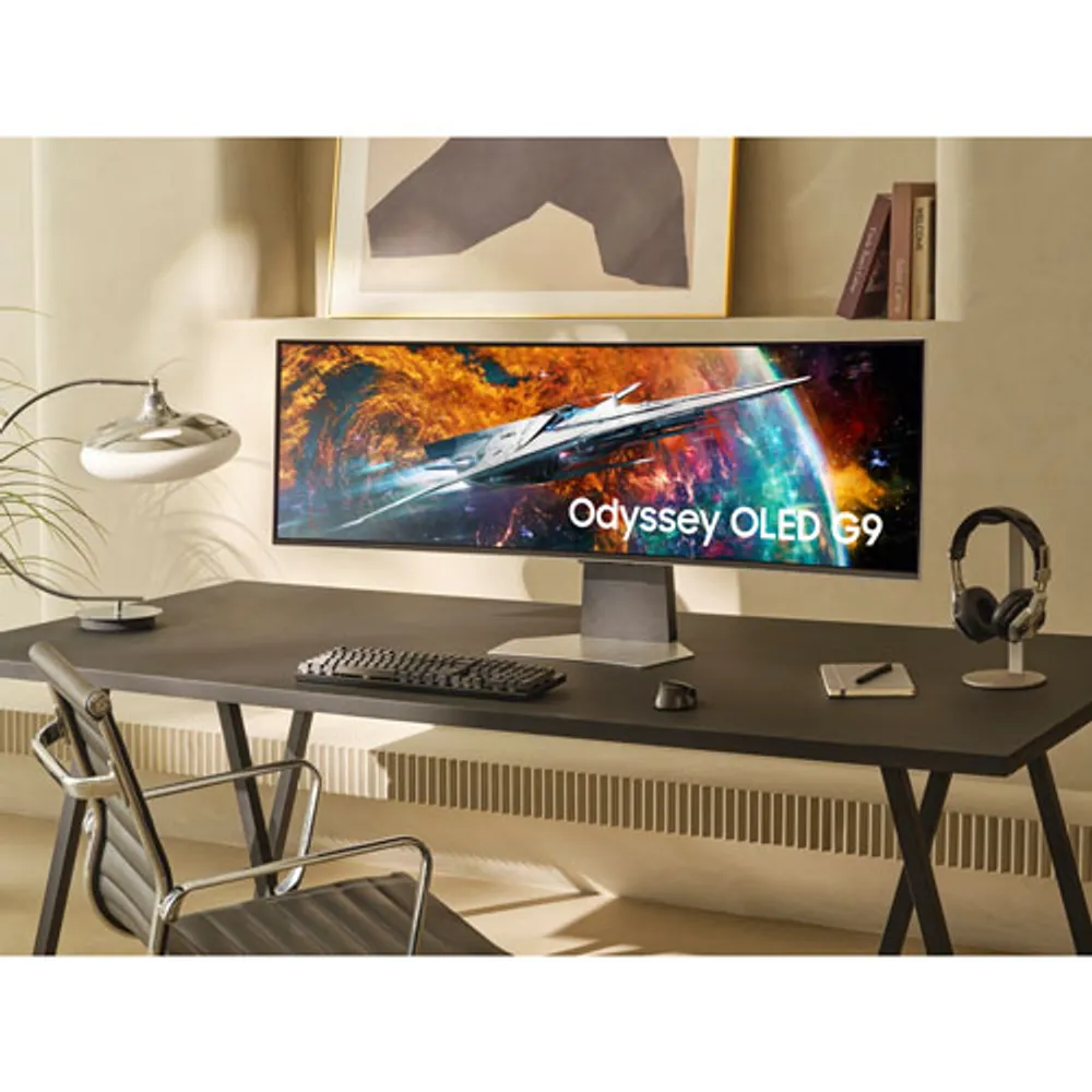 Moniteur intelligent FreeSync G-Sync DELO incurvé QHD 240 Hz 49 po Odyssey OLED G9 de Samsung avec temps de réponse 0,03 ms gris à gris (LS49CG954SNXZA) - Argenté