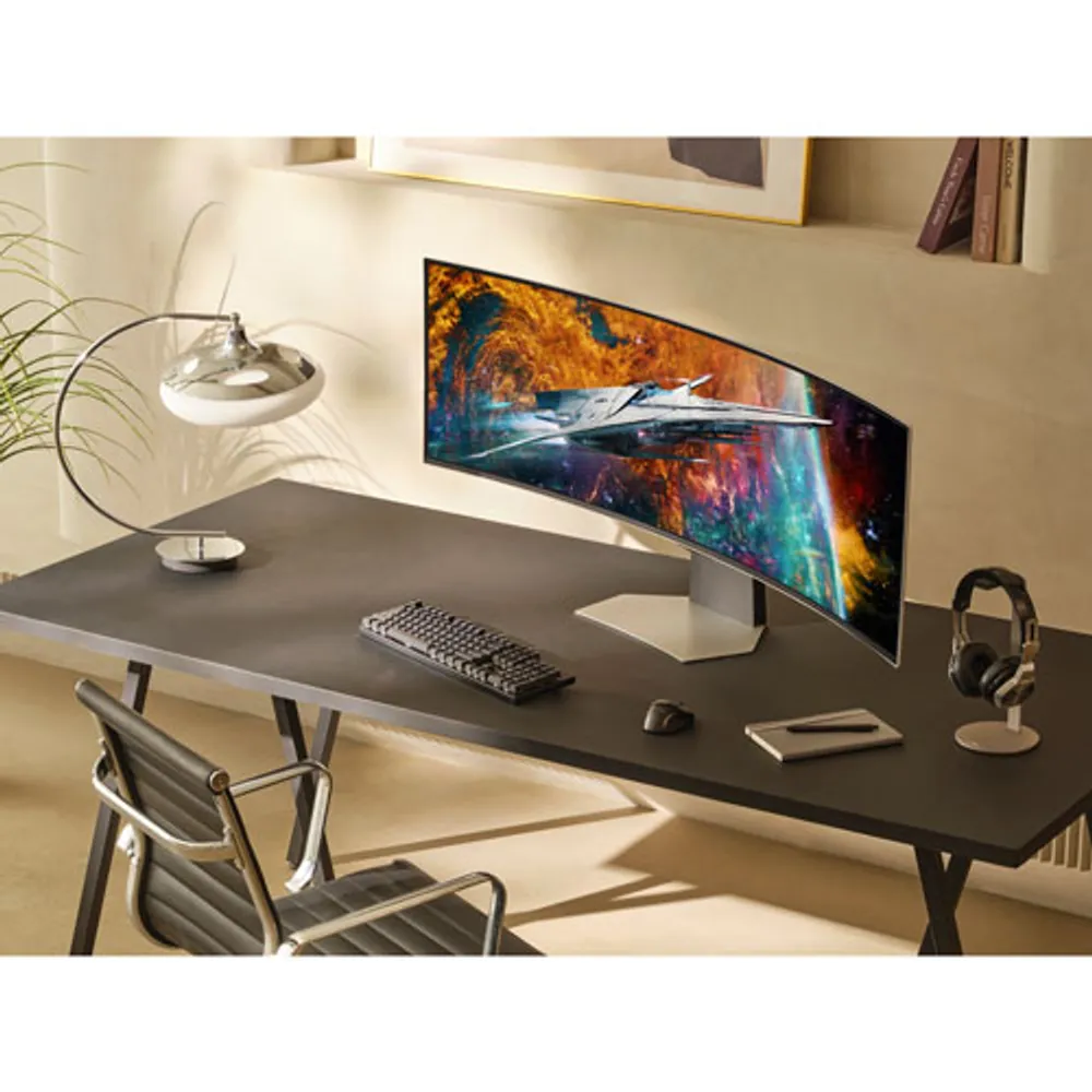 Moniteur intelligent FreeSync G-Sync DELO incurvé QHD 240 Hz 49 po Odyssey OLED G9 de Samsung avec temps de réponse 0,03 ms gris à gris (LS49CG954SNXZA) - Argenté