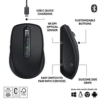 Souris sans fil compacte Darkfield MX Anywhere 3S de Logitech avec boutons programmables