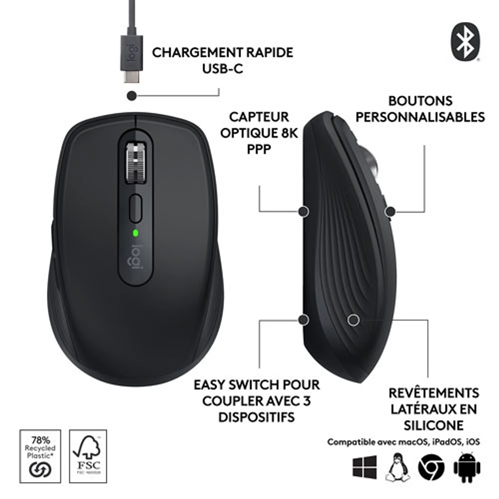 Souris sans fil compacte Darkfield MX Anywhere 3S de Logitech avec boutons programmables