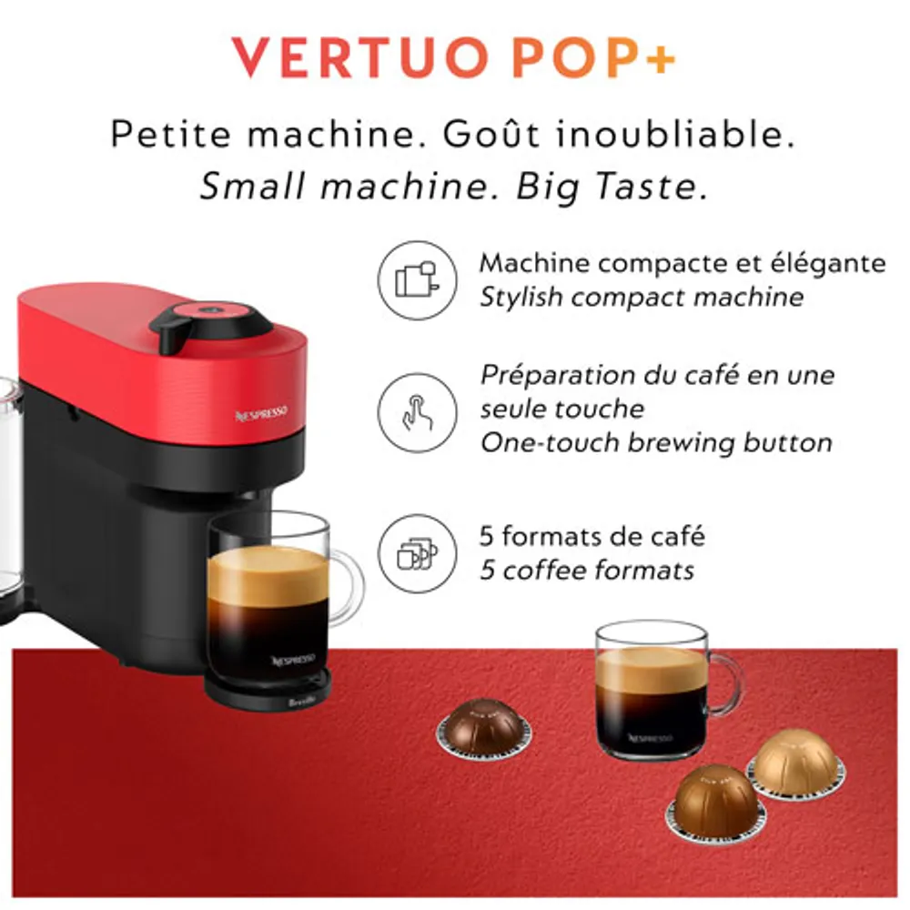 Machine à café à capsules Nespresso Vertuo Pop+ par Breville - Rouge piment