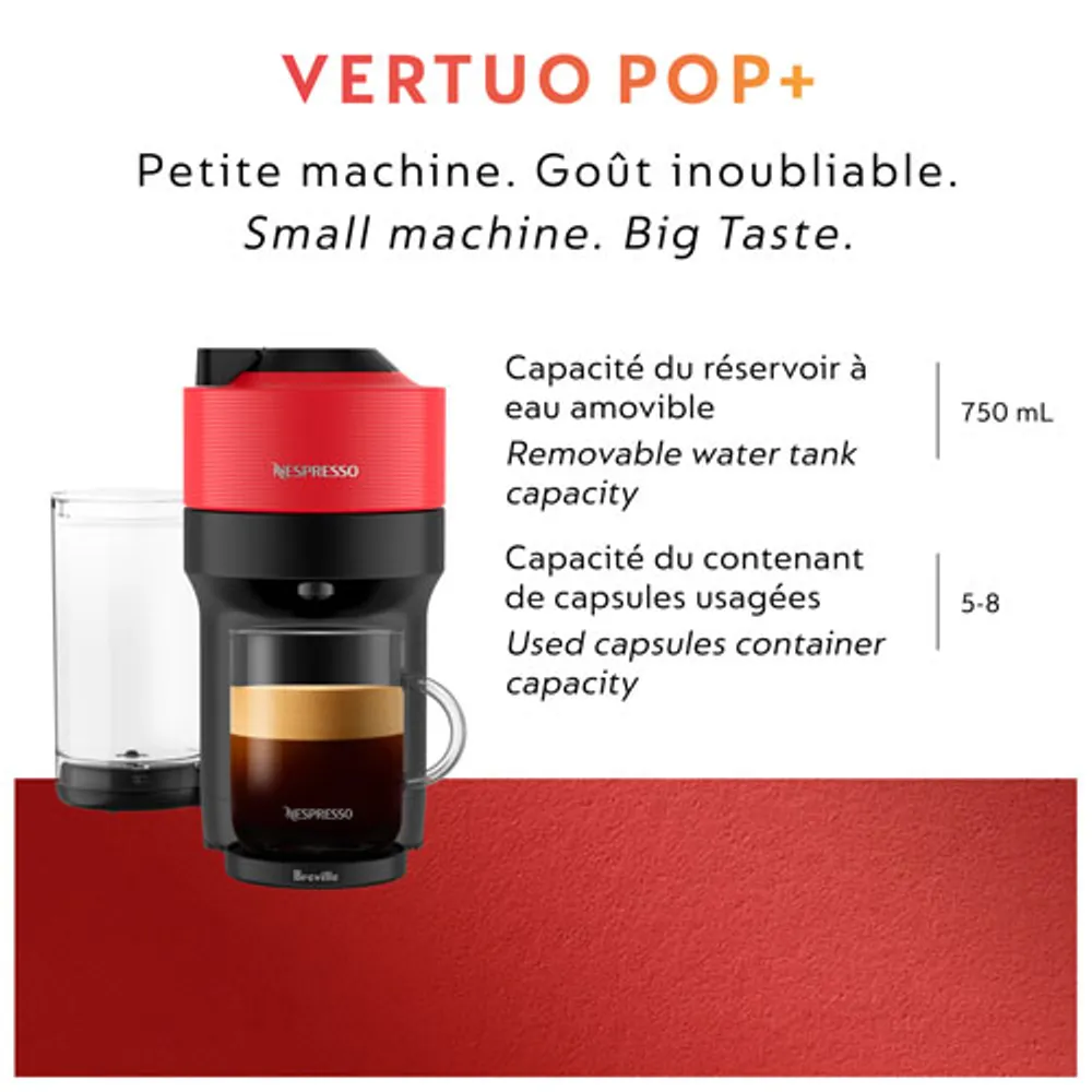 Machine à café à capsules Nespresso Vertuo Pop+ par Breville - Rouge piment