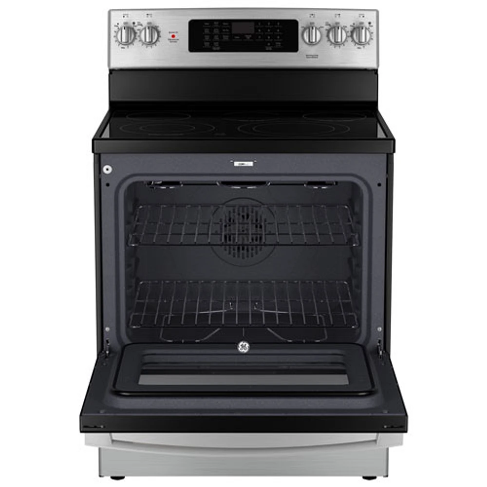 GE 30" 5.0 Cu. Ft. True Convection 5-Element Freestanding Electric Air Fry Range (JCB840STSS) - Stainless Steel