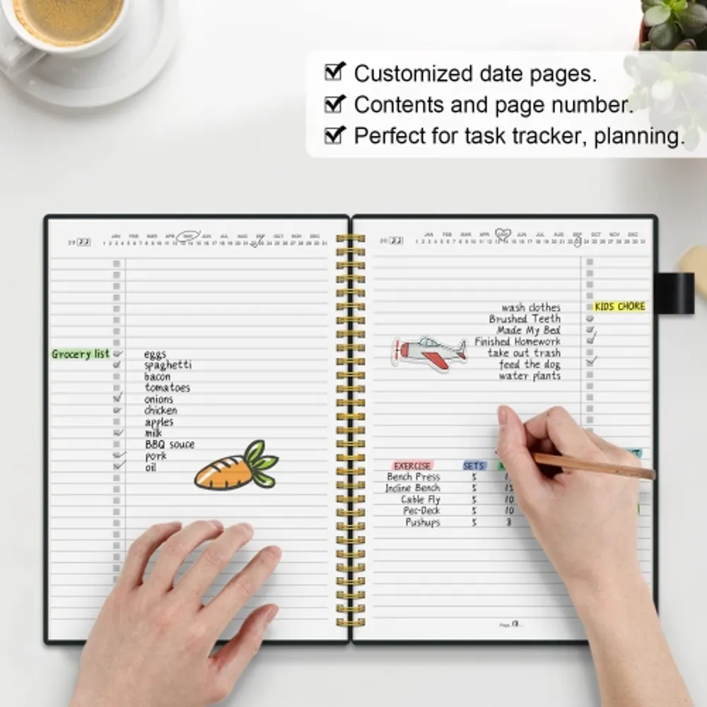 Daily Planner Undated, To Do List Notebook with Hourly Schedule Calendars  Meal, Spiral Appointment Organizers Notebook for Man/Women, Pocket,Pen  Loop