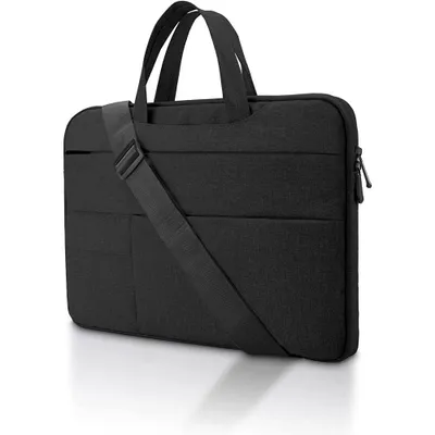 Laptop Sleeve Shoulder Bag Compatible with 16 Inch MacBook, Polyester Multi-Pocket Briefcase, Black