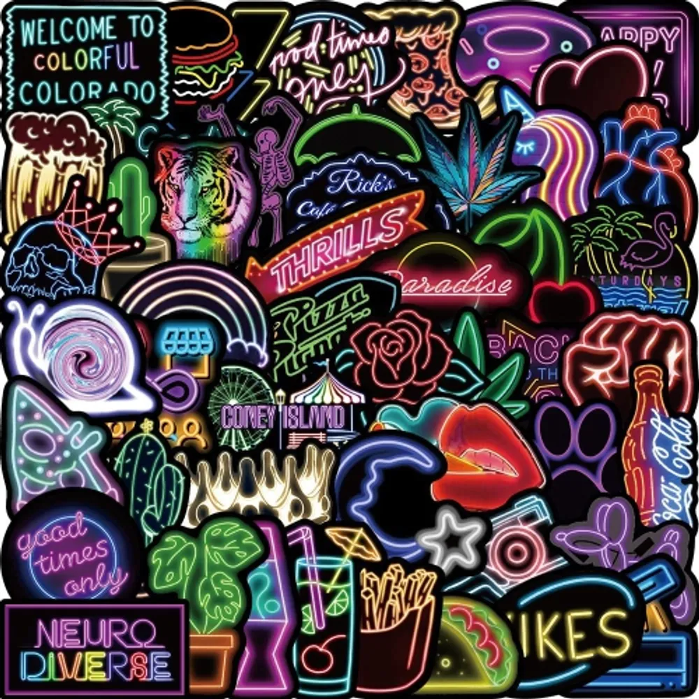 GENERIC Neon Stickers Pack, 100Pcs Waterproof Vinyl Stickers，For Trendy  Graffiti Stickers for Teens and Adults，For Laptop