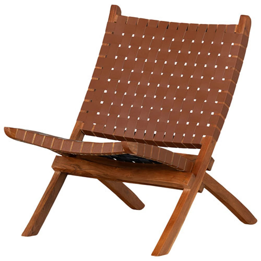 Balka Woven Genuine Leather Chaise Lounge Chair - Brown