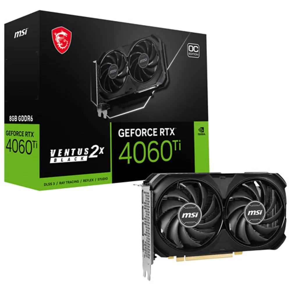 MSI GeForce RTX 4060 Ti Ventus 2X Black OC 8GB GDDR6 Video Card