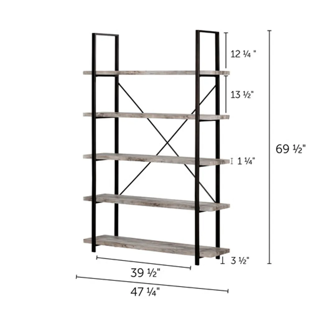 Gimetri 69" 5-Shelf MDF Bookcase - Soft Grey