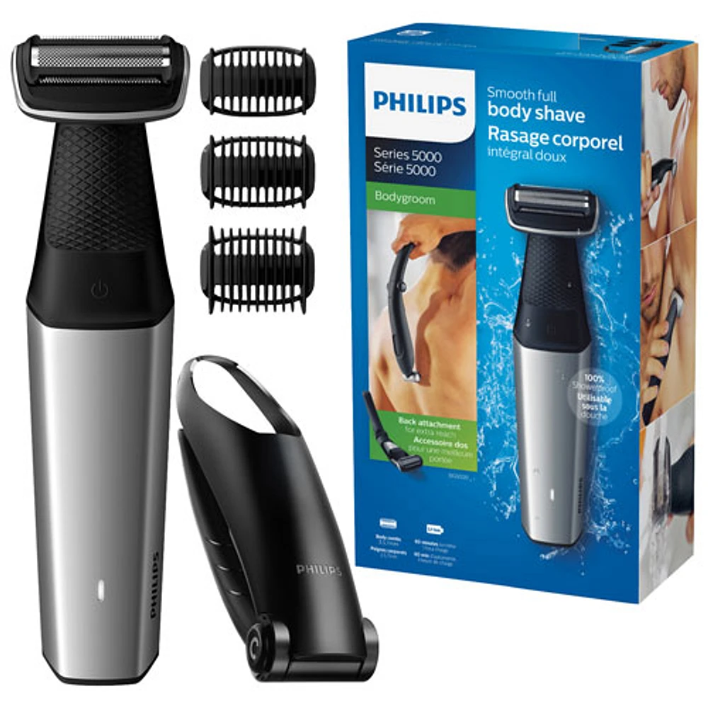 Rasoir à grille sur peau sèche/humide de série 5000 Bodygroom Plus de Philips (BG5020/15) avec trousse d'accessoires - Noir