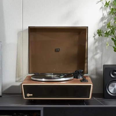 Tourne-disque Bluetooth double à 3 vitesses RP-TT70 et haut-parleurs  d'étagère stéréo de Sharp (paire) - Bois/Noyer- Exclusivité de Best Buy