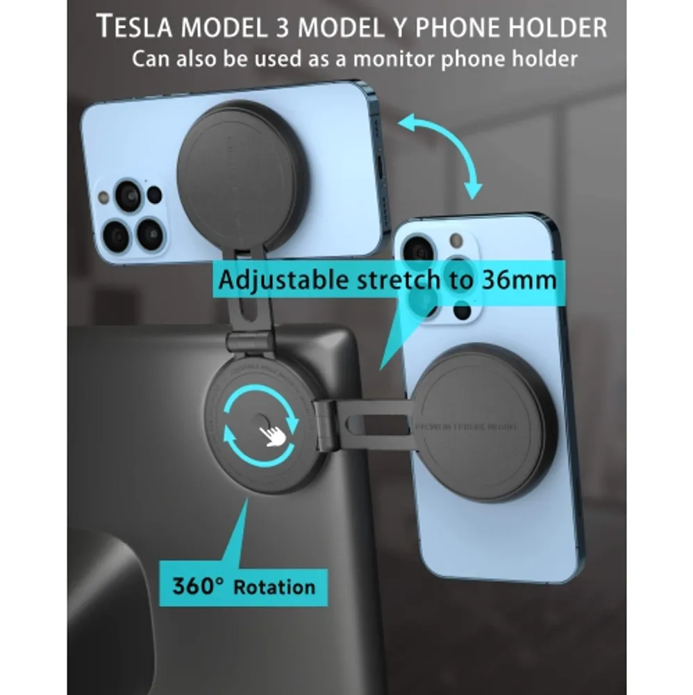 Tesla Phone Mount, MagSafe Car Mount for Model 3 Y, Foldable Hidden  Magnetic Fit iPhone 14 13 12 Series and All Phone, Accessories, Y Black1