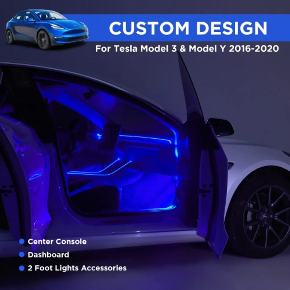 HLD New 2016-2020 Tesla Model 3 Y Interior Car Neon Lights, (Center  Console+Dashboard+2 Foot Lights Accessories) Tesla Ambient Lighting, APP  Control RGB LED Strip Lights with Multiple