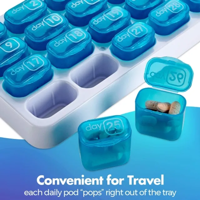 Pill Box Round for Travel - Mini Compact Portable 4 Compartment Pills