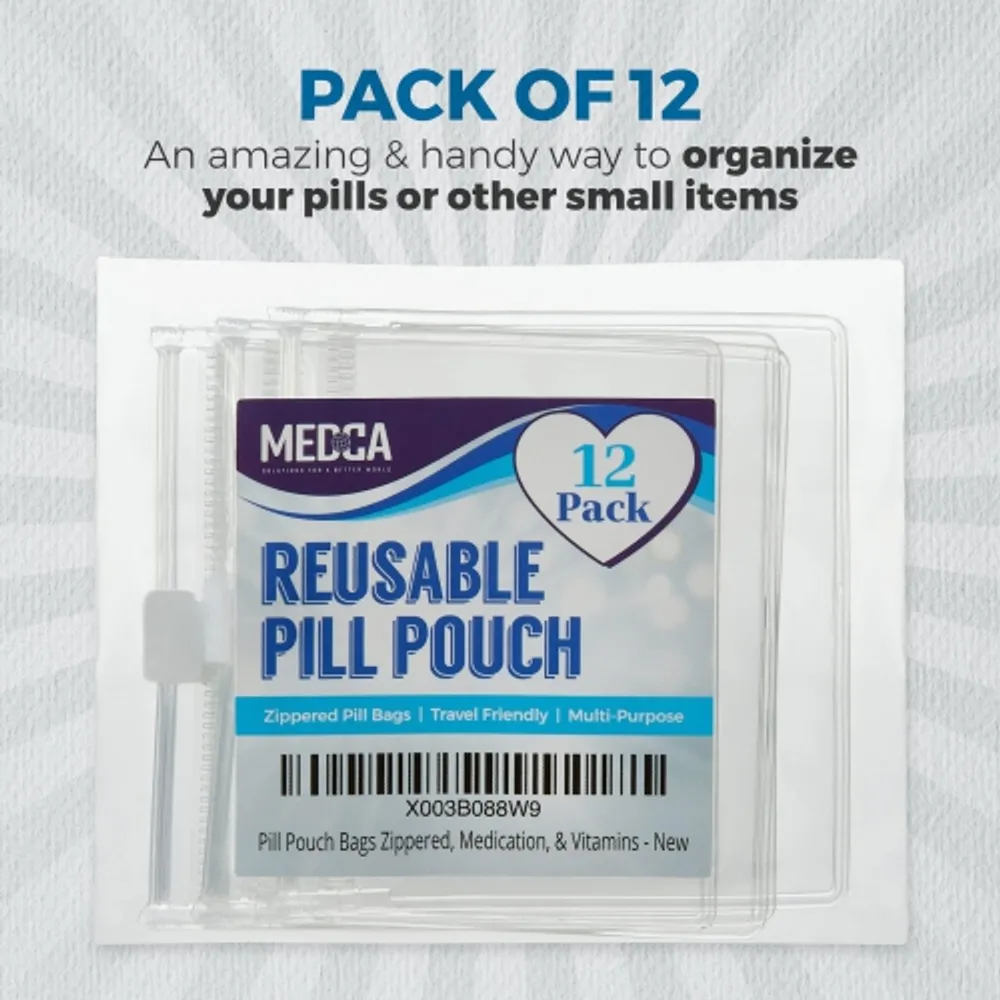 MEDCA Zippered Pill Pouch Bags - 12 Pcs, Slide Lock Clear Plastic Mini Bags,  BPA-Free for Pills Vitamins, Supplements, Medications, Jewelry, Crafts,  Small Objects - Self-Sealing