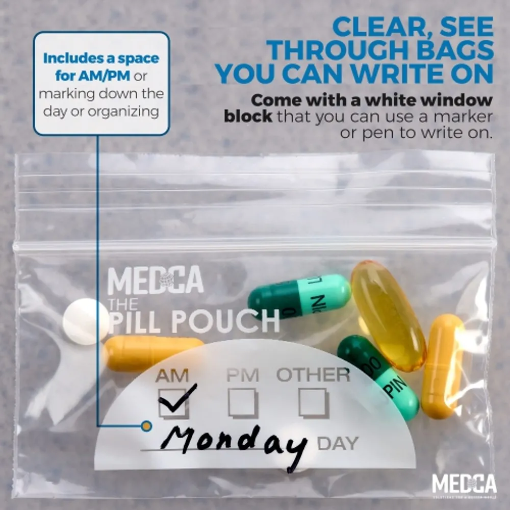 Medca Pill Bag Pouch, Reusable Plastic Pill Organizer Bags, Size 3 x 2 3 Mil (Pack of 100)