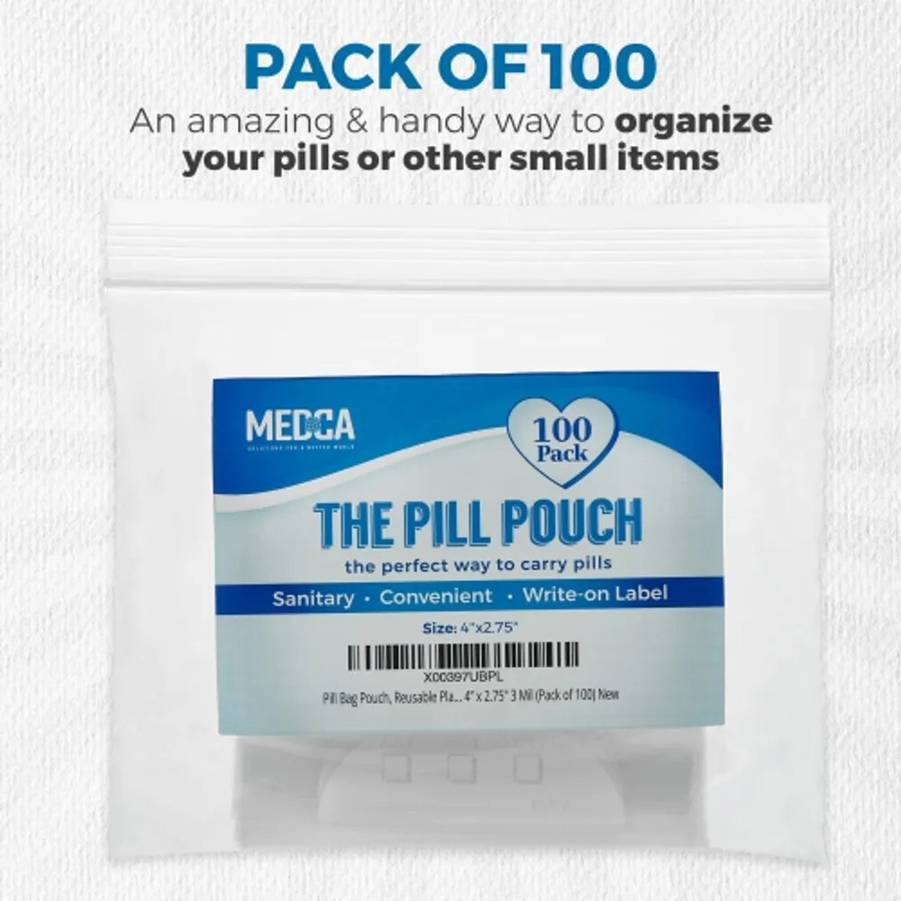 Pill Pouch Bags - (Pack of 100) 3 x 2.75 Pill Baggies and Disposable  Plastic Travel Pill Bags with Write-on Labels