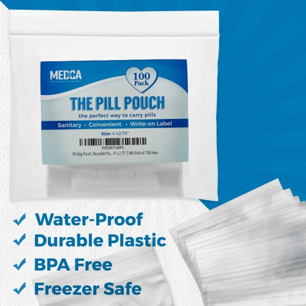 Medca Pill Bag Pouch, Reusable Plastic Pill Organizer Bags, Size 3 x 2 3 Mil (Pack of 100)