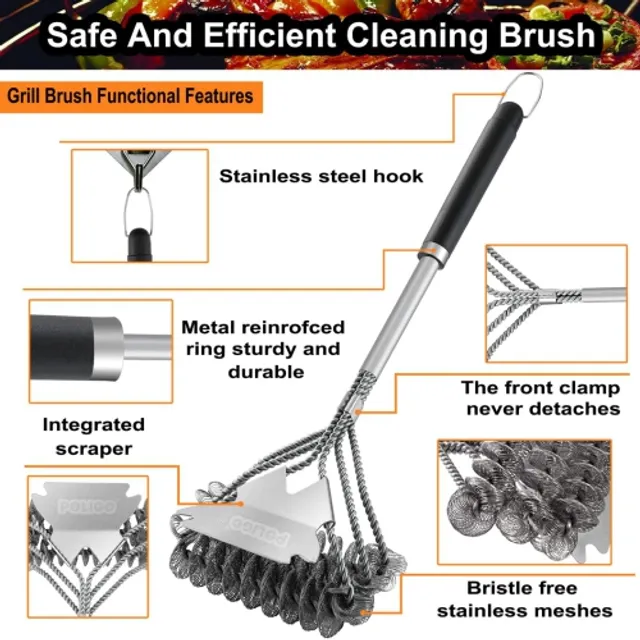 BBQ Grill Cleaning Brush Bristle Free & Scraper Triple Helix Design  Barbecue Cleaner Non-Bristle Grill Brush Safe for Gas Charcoal Porcelain  Grills