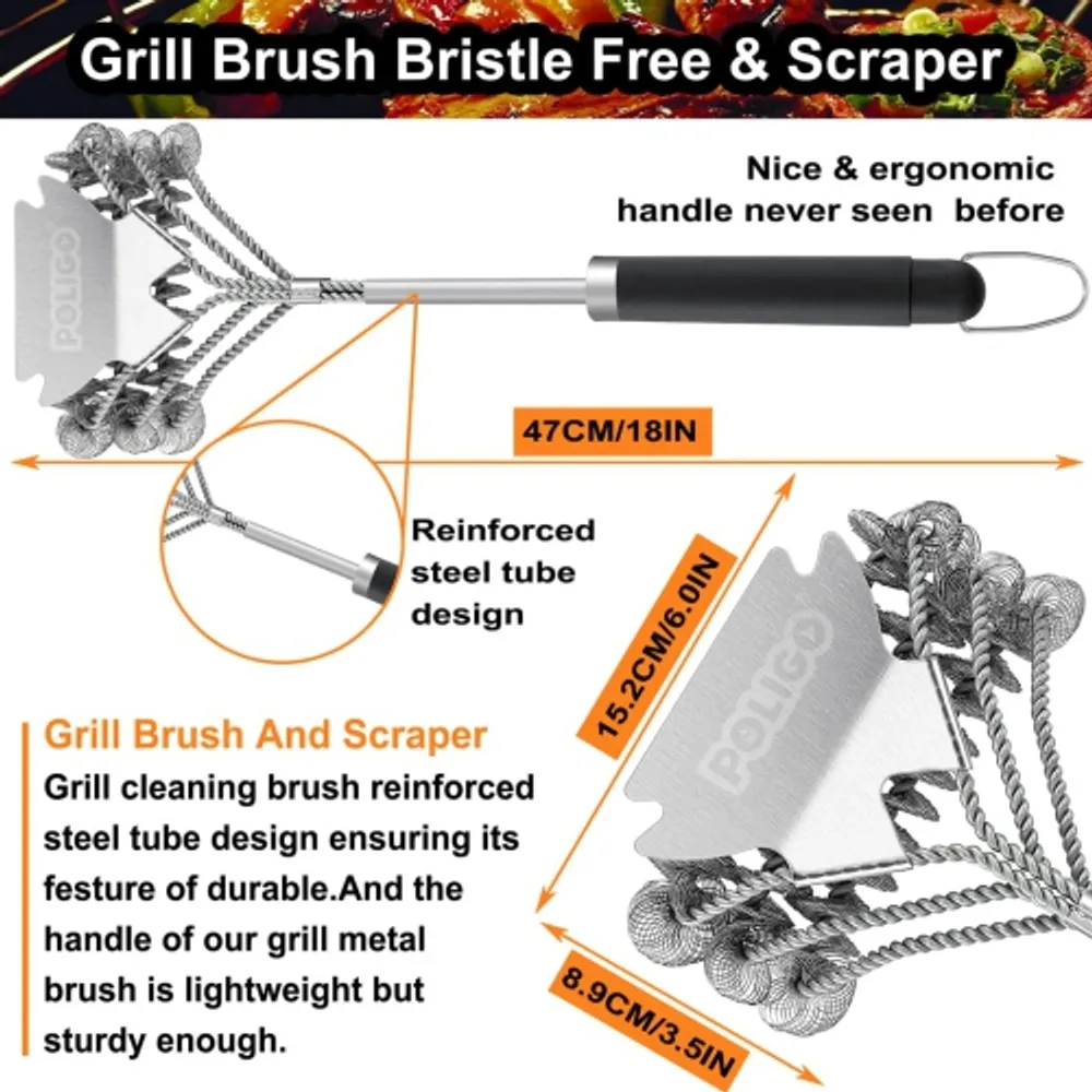 Grill Brush and Scraper, 3 in 1 BBQ Cleaner Bristle Free Barbecue Basting  Brushes Great Grilling Accessories Gift Effective for Stainless Steel