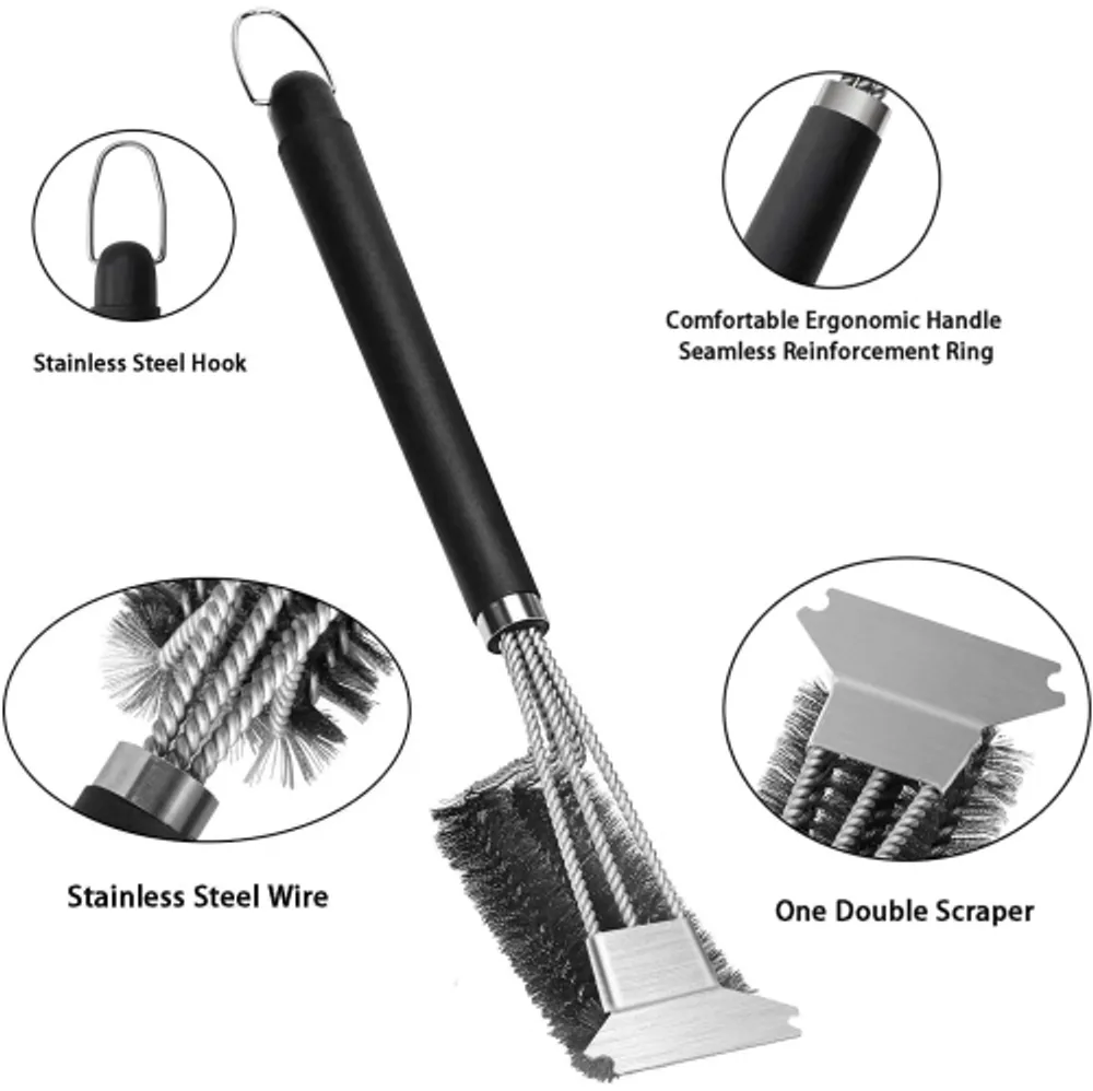 2pcs, Grill Brush Set, BBQ Brush And Scraper, 12 Inch Barbecue Grill Brush,  Two Set For All Grill Cleaning, Best Safe BBQ Cleaner Gift, For Barbecue