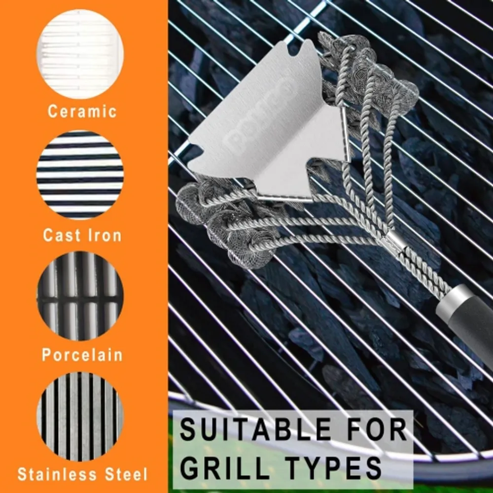 Grill Brush and Scraper, 3 in 1 BBQ Cleaner Bristle Free Barbecue Basting  Brushes Great Grilling Accessories Gift Effective for Stainless Steel