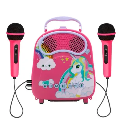 Kids Karaoke Machine 2 Microphones Singing Karaoke Speaker with Voice Changer for Girls Toddlers Pink