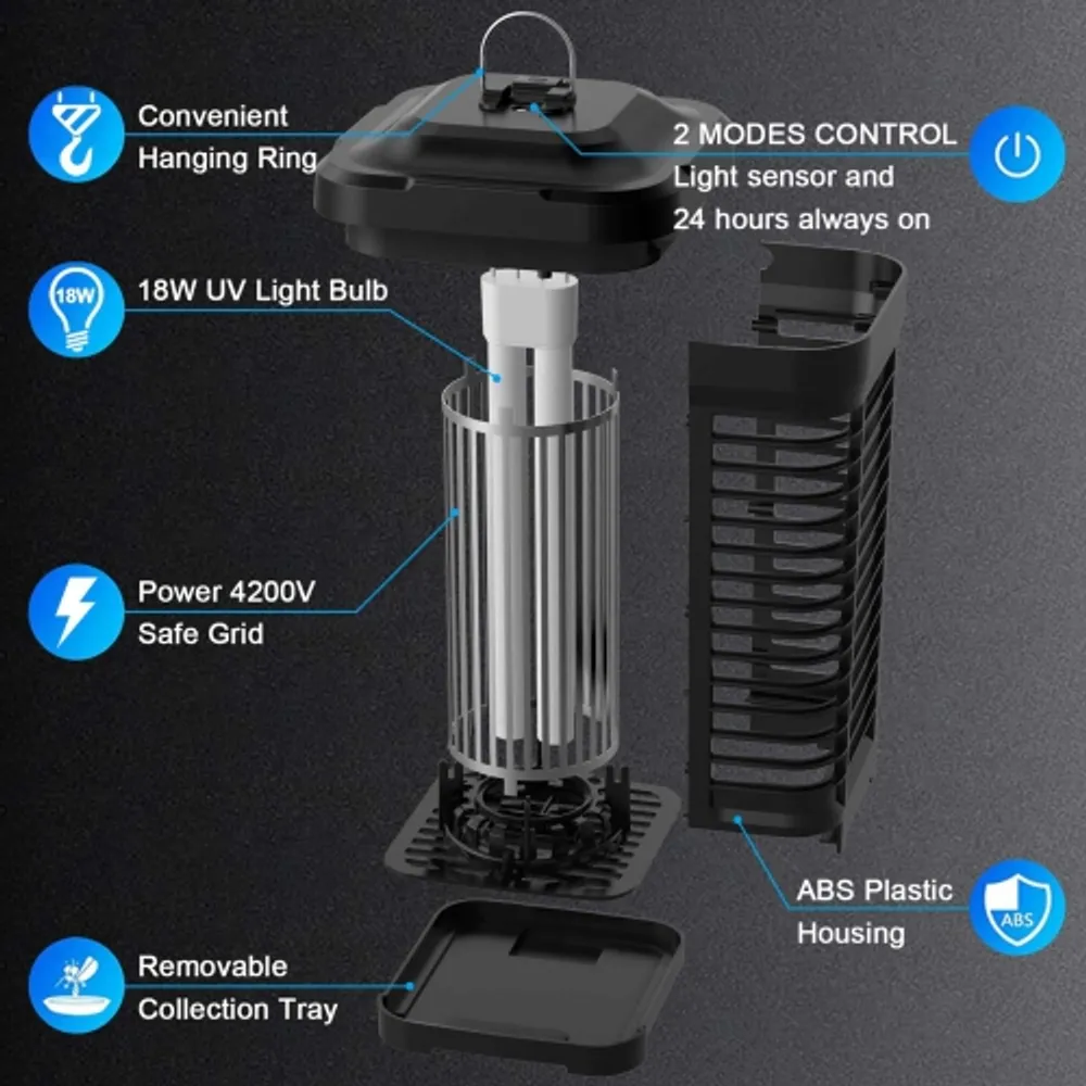 Bug Zapper with Light Sensor, Mosquito Zapper Outdoor 18W Electric Insect  Killer, Waterproof Mosquito Killer, Mosquito Repellent Outdoor, Fly Trap  for