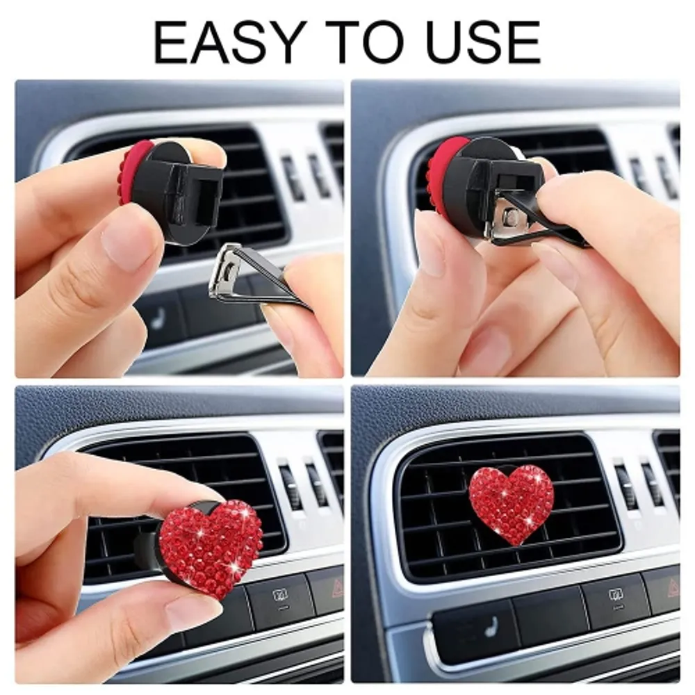 6PCS Bling Car Air Vent Clips Heart Shape Crystal Car Air Fresheners For  Women