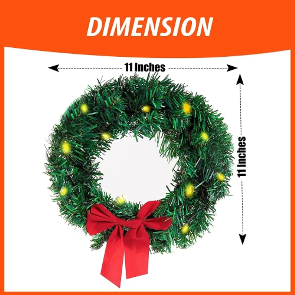 Zone tech Christmas Car Wreath Decoration with Led Lights Christmas Wreath  for Car Front Grille 12-Volt Plug-in Lighting Fits For Jeep Car Golf Carts  & Home -Green