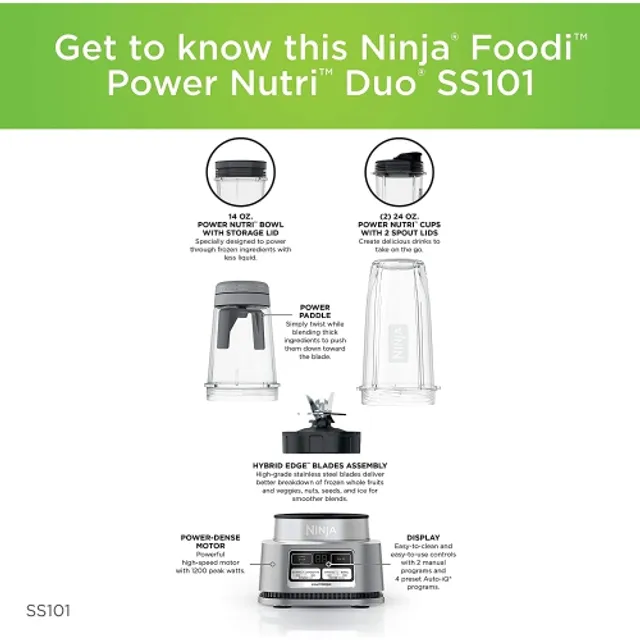 Ninja SS101 Foodi Power Nutri Duo Bowl Maker and Personal Blender - Silver  -USED