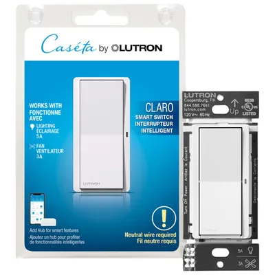 Lutron Claro Smart Switch for Caseta Smart Lighting (DVRF-5NS-WH-RC)