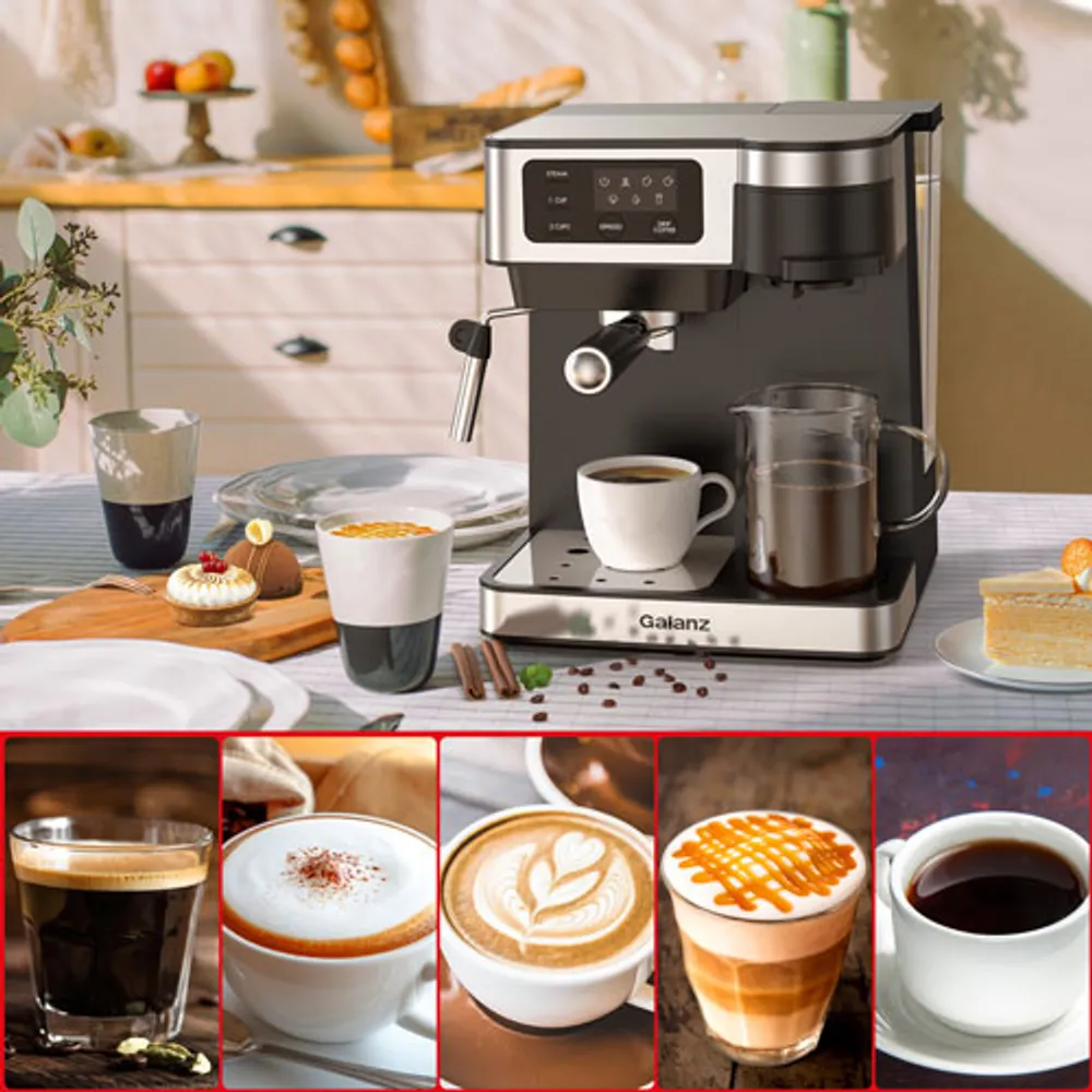 Starfrit - Espresso and Cappuccino Coffee Machine, Includes Rotating Steam  Nozzle and Milk Frother, Black