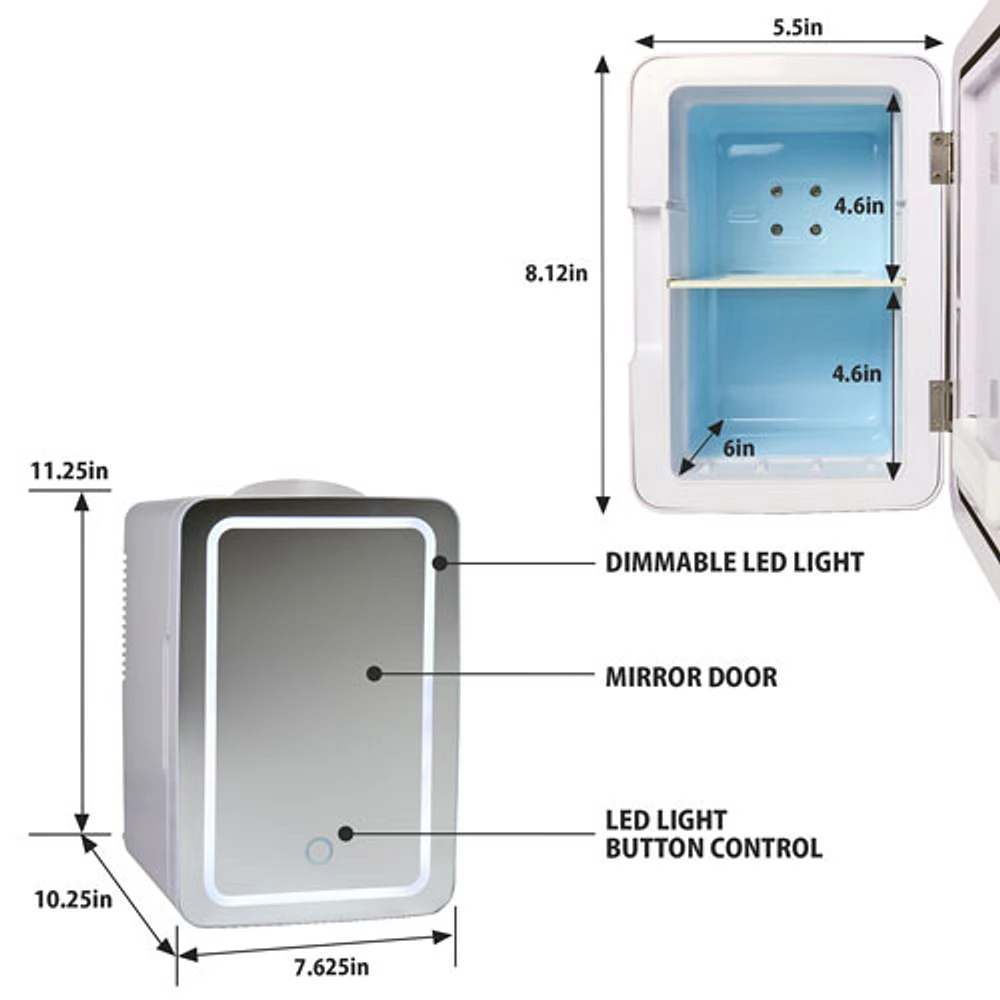 Koolatron 0.21 Cu. Ft. Freestanding Mini Fridge with Lighted Makeup Mirror (COSM06) - Silver