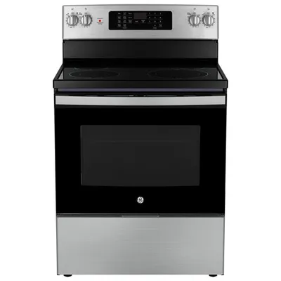 Cuisinière électrique autonome avec convection à ventilateur et friture à air chaud 5 pi³ 30 po de GE (JCB830STSS) - Inox