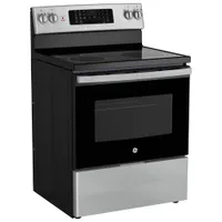 GE 30" 5.0 Cu. Ft. Fan Convection Freestanding Electric Air Fry Range (JCB830STSS) - Stainless Steel