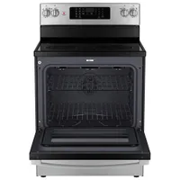 GE 30" 5.0 Cu. Ft. Fan Convection Freestanding Electric Air Fry Range (JCB830STSS) - Stainless Steel