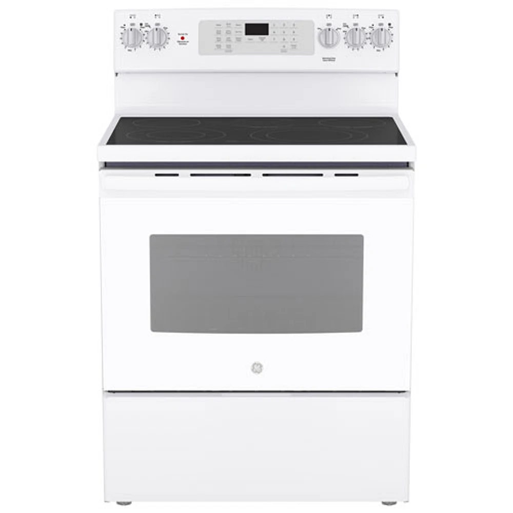 Cuisinière électrique autonome 5 éléments convection véritable, friture l'air 5 pi³ 30 po GE (JCB840DVWW) -Blanc