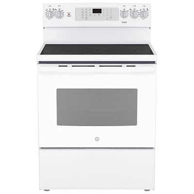 Cuisinière électrique autonome 5 éléments convection véritable, friture l'air 5 pi³ 30 po GE (JCB840DVWW) -Blanc