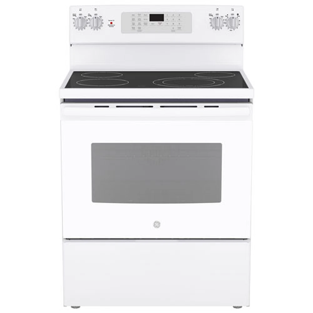 Cuisinière électrique autonome avec convection à ventilateur et friture à l'air 5 pi³ 30 po de GE (JCB830DVWW) - Blanc