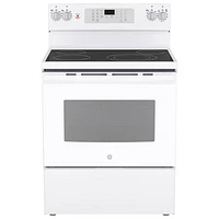 Cuisinière électrique autonome avec convection à ventilateur et friture à l'air 5 pi³ 30 po de GE (JCB830DVWW) - Blanc