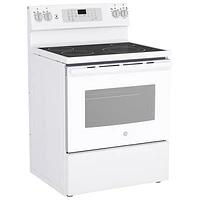 Cuisinière électrique autonome avec convection à ventilateur et friture à l'air 5 pi³ 30 po de GE (JCB830DVWW) - Blanc