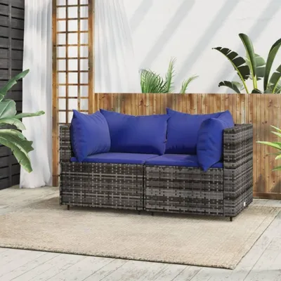 vidaXL Garden Corner Sofas with Cushions 2 pcs Poly Rattan