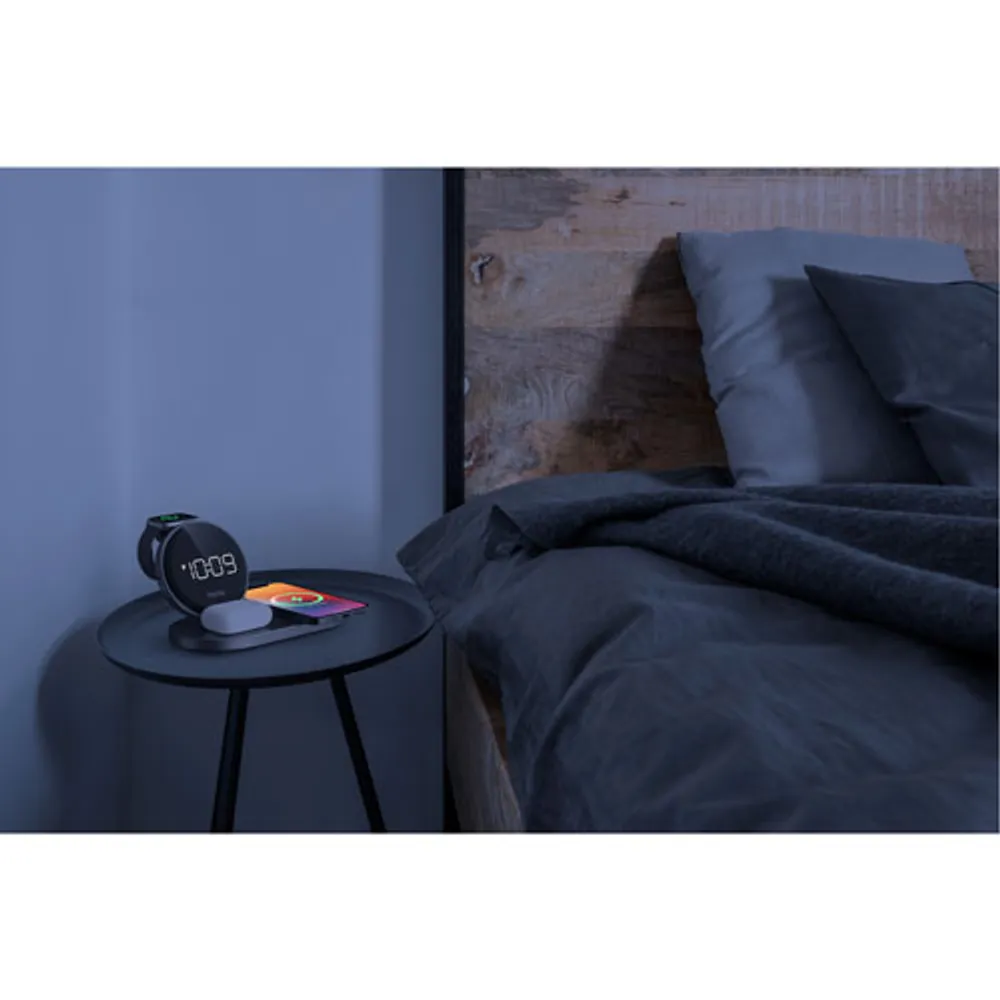 iHome Powervalet Quad Compact Alarm Clock with Qi Wireless Fast Charging - Black/Gunmetal