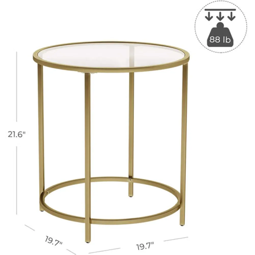 Vasagle LGT20G Contemporary Tempered Glass End Table - Gold