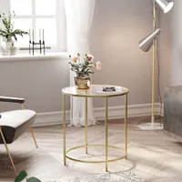 Vasagle LGT20G Contemporary Tempered Glass End Table - Gold