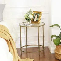 Vasagle LGT20G Contemporary Tempered Glass End Table - Gold