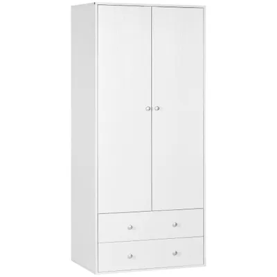 HOMCOM Wardrobe Closet, Armoire with Drawers and Hanging Rail for Bedroom Clothes Storage and Organization, White