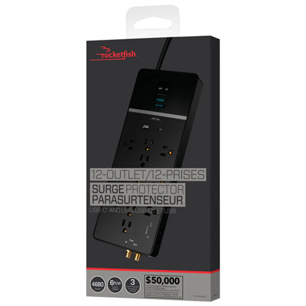 Rocketfish 12-Outlet Surge Protector with USB-A/USB-C Ports - Only at Best Buy