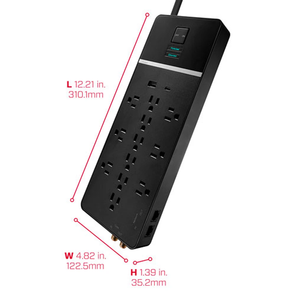 Parasurtenseur à 12 prises avec ports USB-A/USB-C de Rocketfish - Exclusivité de Best Buy